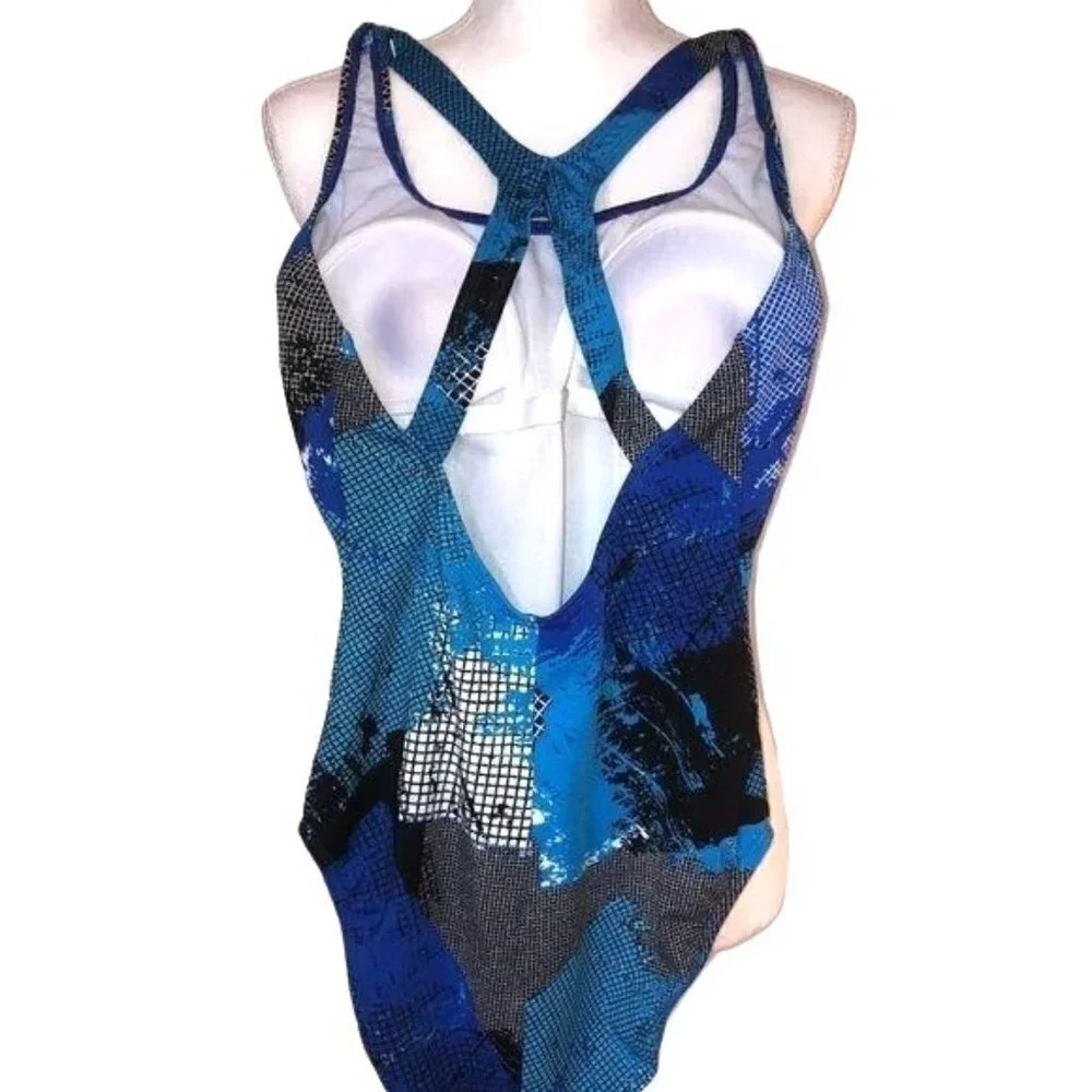 Speedo Swimsuit Womens Size 10 Vintage One Piece Blue Racerback Polyester NWOT